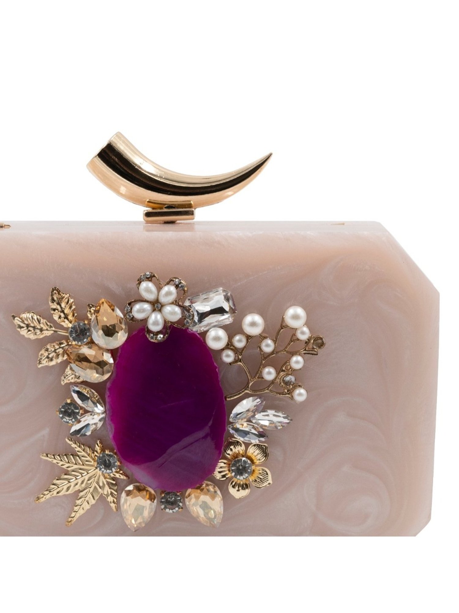 Sugarcrush Beige Luxury Studded Small Clutch