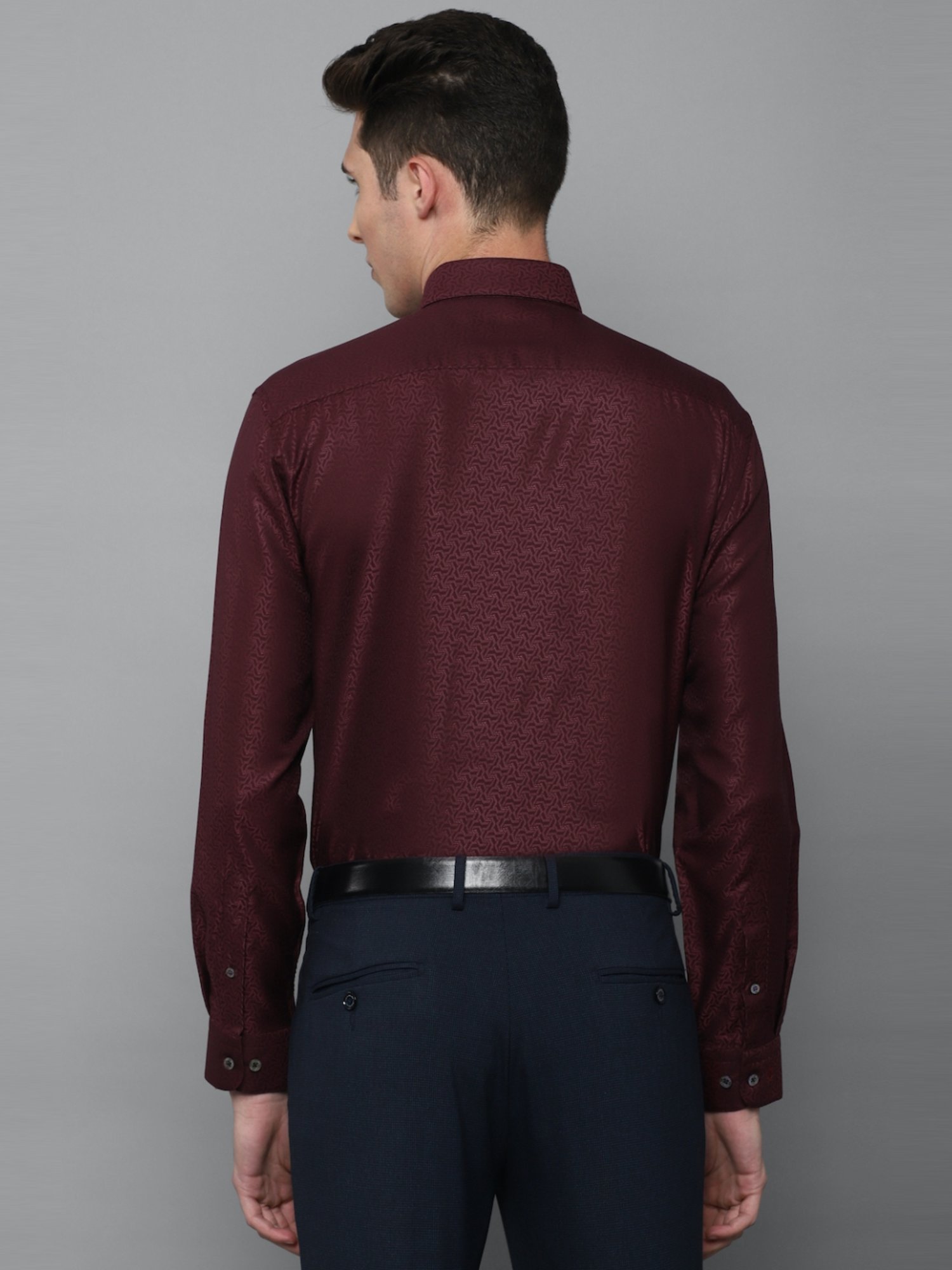 Luxure By Louis Philippe Maroon Regular Fit Printed Shirt