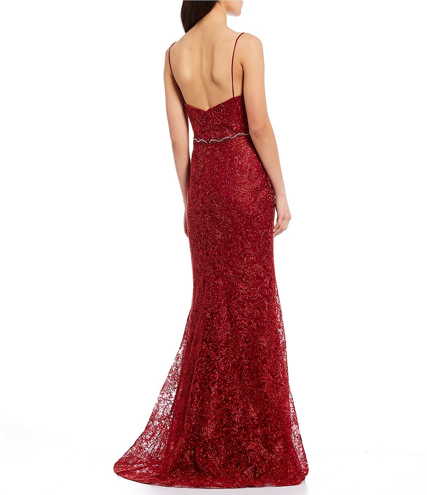 Coya Collection Spaghetti Strap Square-Neck Chemical Lace Long Dress