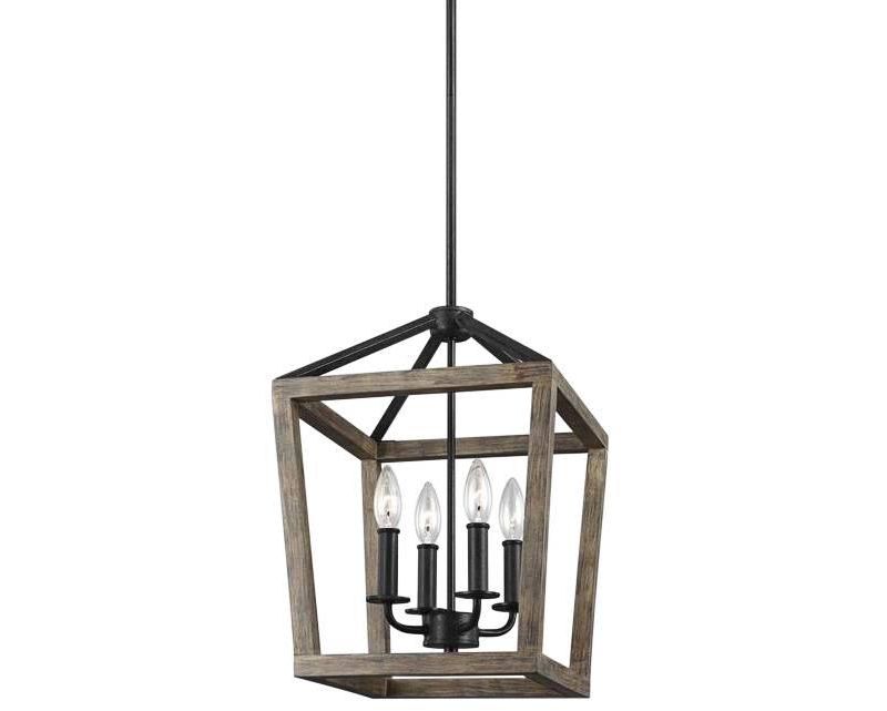 Feiss Gannet 12" Wide Weathered Oak Wood 4-Light Foyer Pendant Light