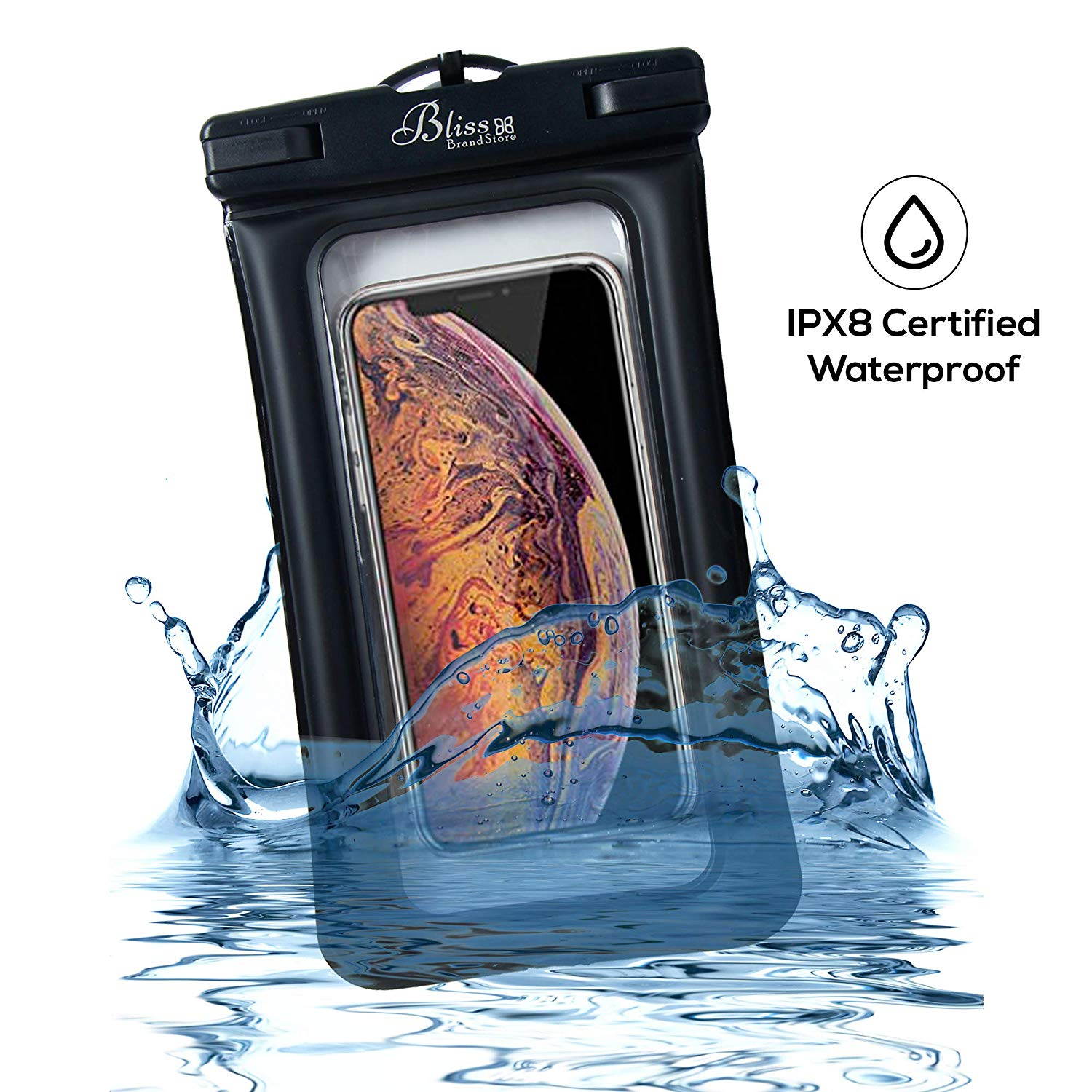 Universal Waterproof Phone Pouch for Pool Beach Swimming Kayaking Travel, Compatible with All Smartphones up to 6.5&rdquo; + Free Arm Band (Black)