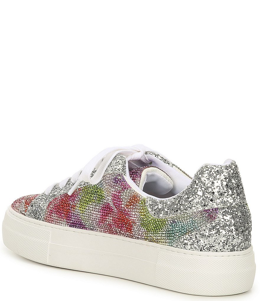 Betsey Johnson Lindsay Glitter Rhinestone Embellished Lace-Up Sneakers