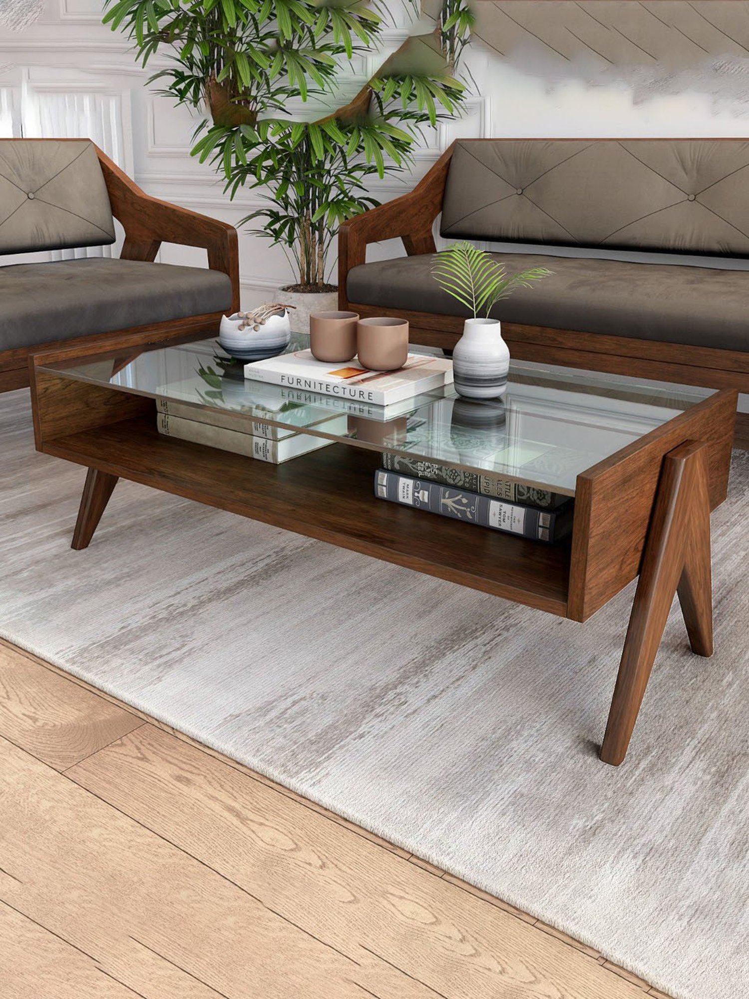 Durian Casper Contemporary Brown Solid Wood Center Table Dark Oak Finish