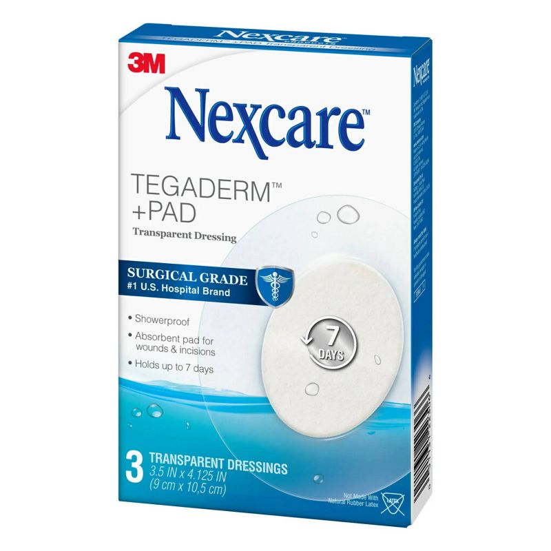 Nexcare Tegaderm + Pad Transparent Dressing - Oval - 3.5" x 4.125" - 3ct