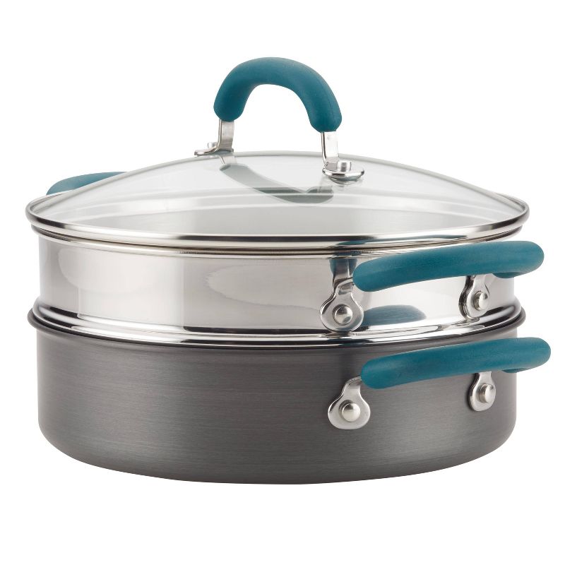Rachael Ray Create Delicious 3qt Hard Anodized Nonstick Saute Pan with Steamer Teal Handles