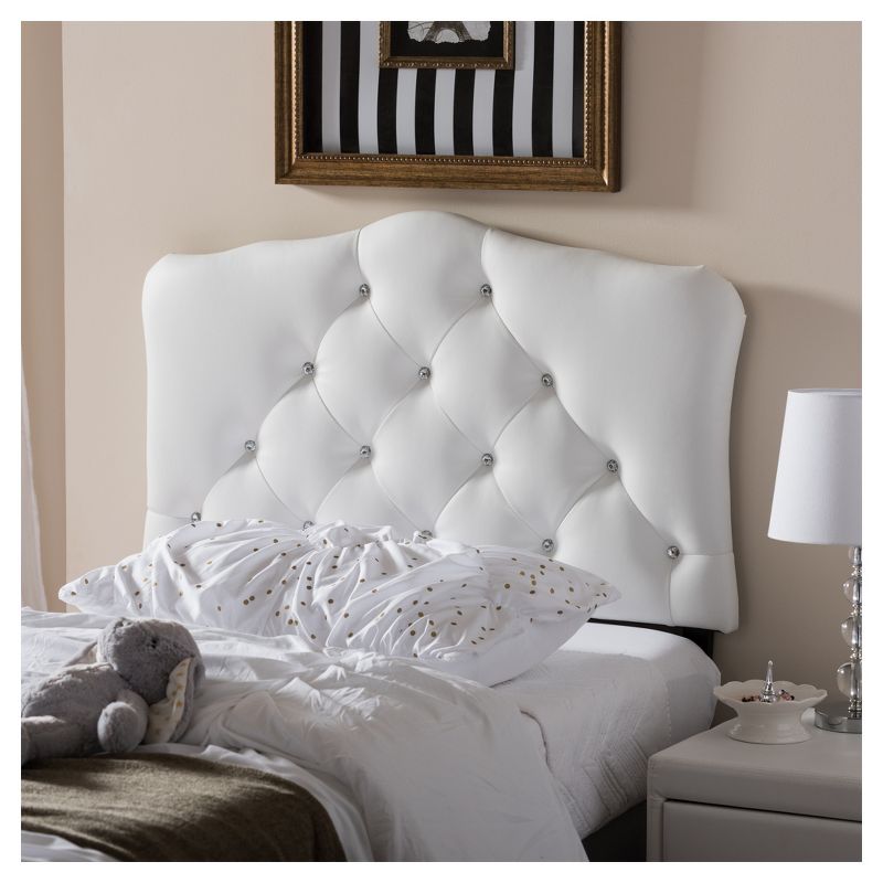 Myra Modern And Contemporary Faux Leather Upholstered Button - Tufted Scalloped Headboard - Twin - White - Baxton Studio
