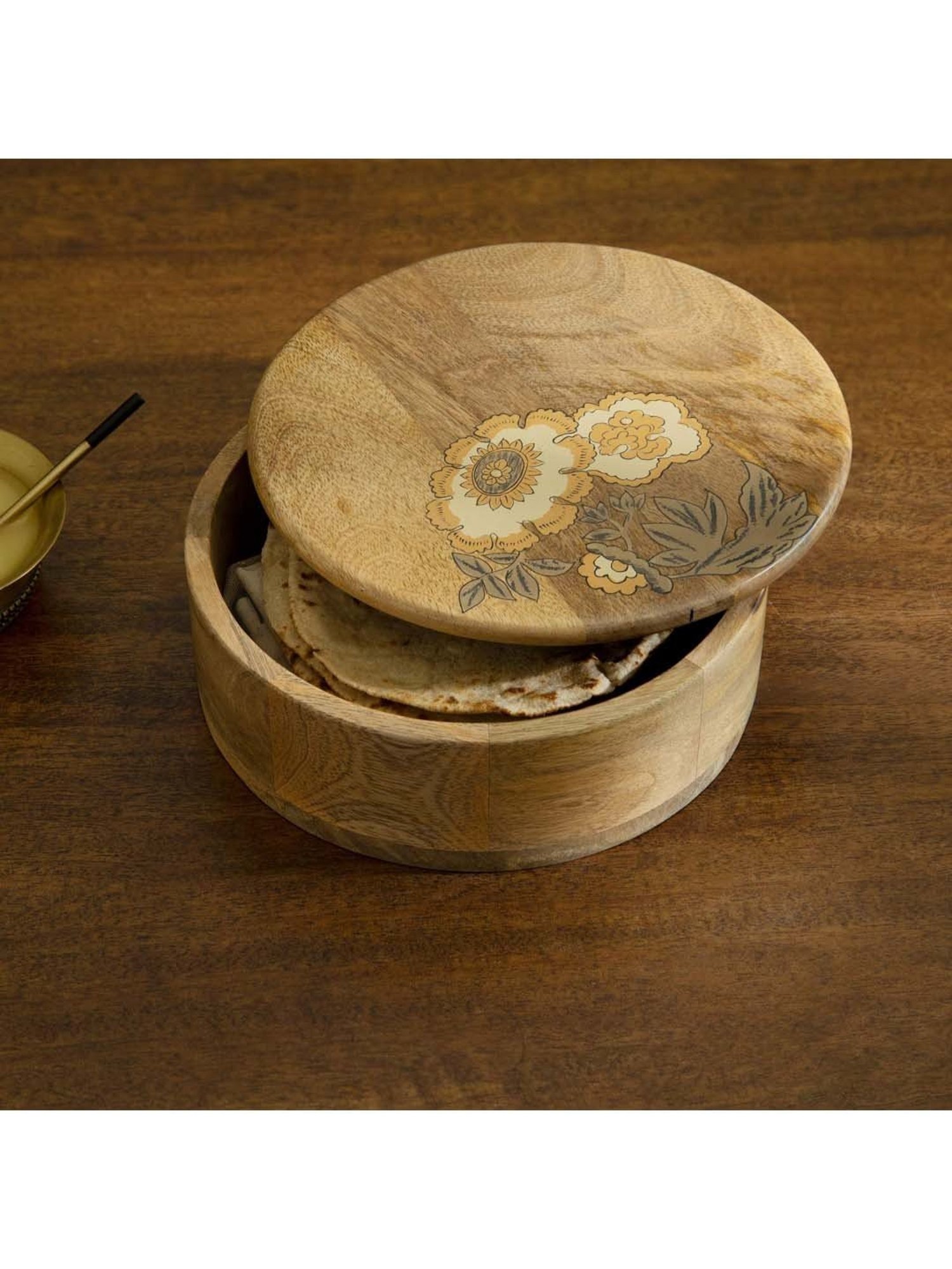 Ellementry Fleur D'or Brown Wooden Roti Box