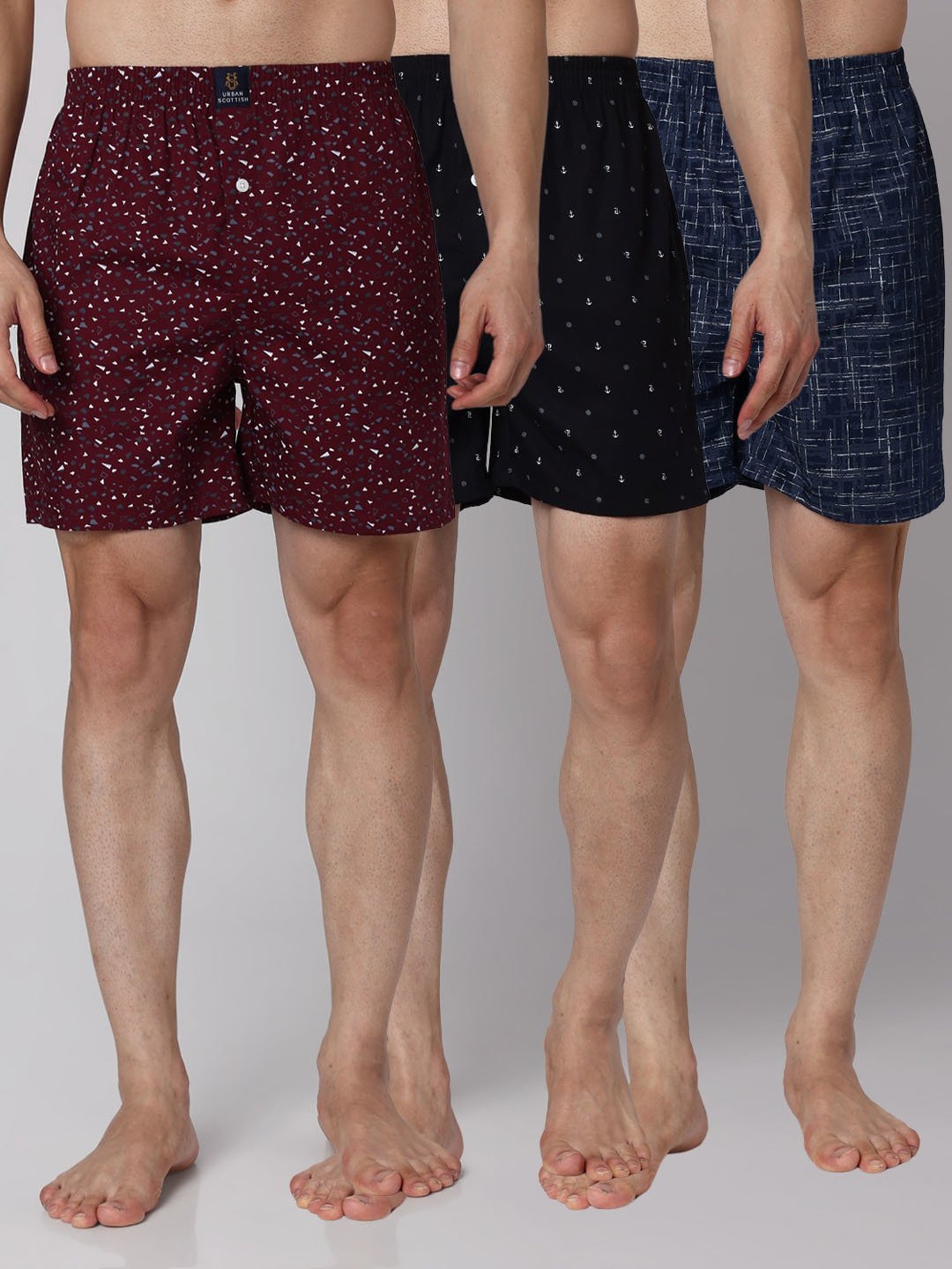 Urban Scottish Multi Cotton Regular fit Print Boxers-Pack of 3