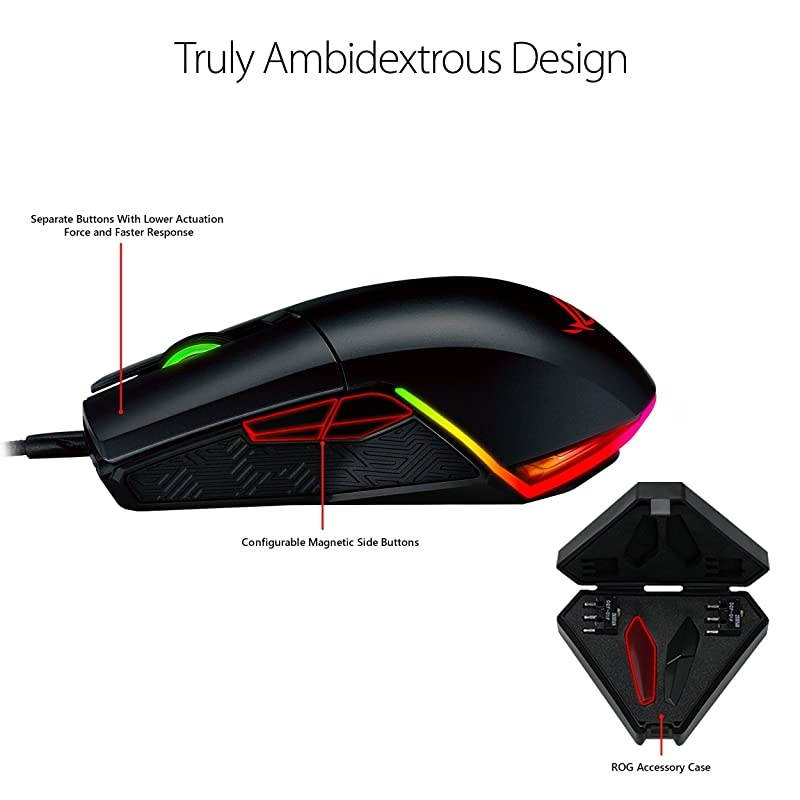 Optical Gaming Mouse ROG Pugio | Ergonomic amp Truly Ambidextrous PC Gaming Mouse | Configurable amp Swappable Side Buttons | 7200 DPI Optical Sensor | Aura Sync RGB ROG Armoury II