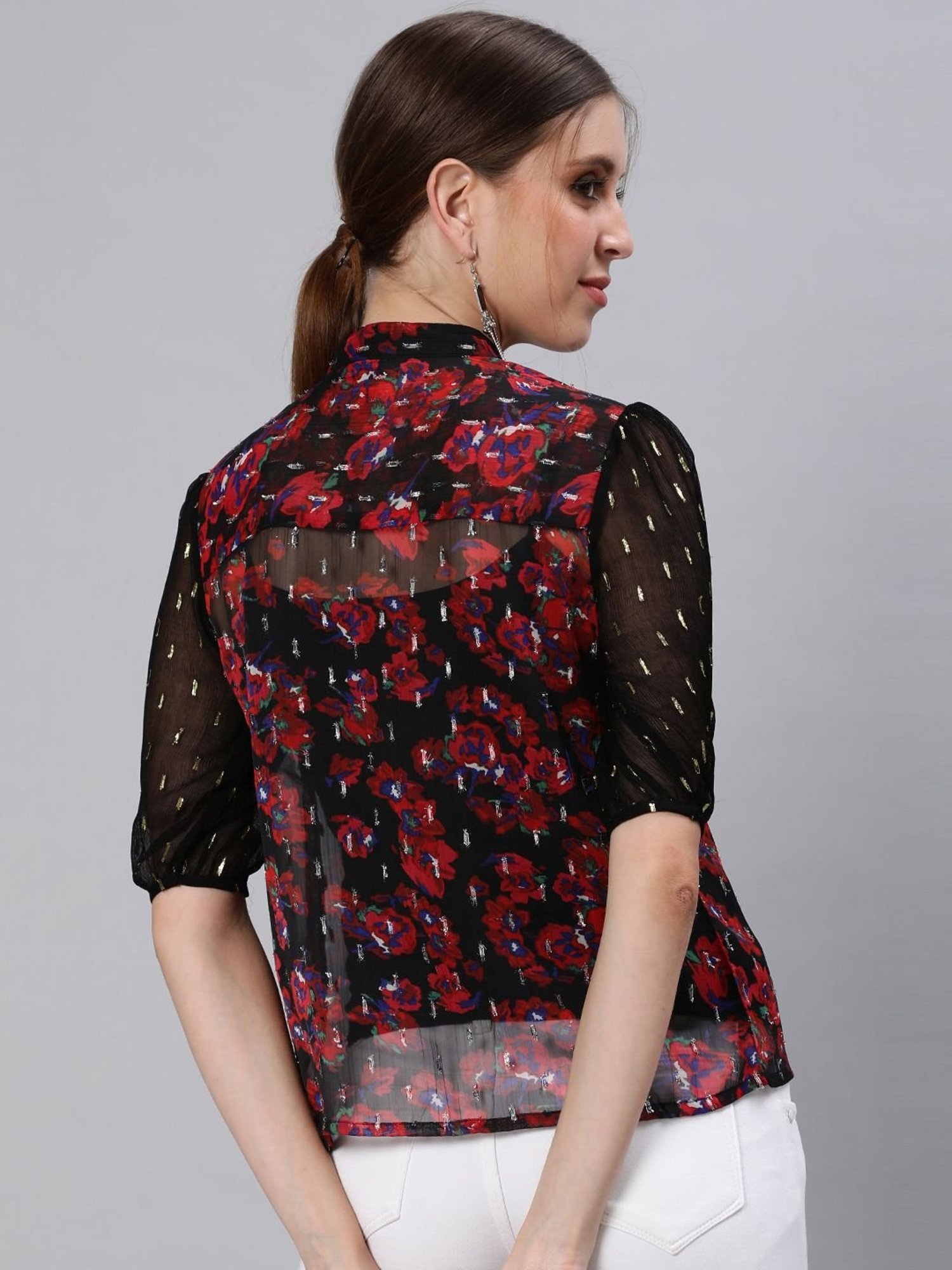 Ishin Black & Red Embroidered Top