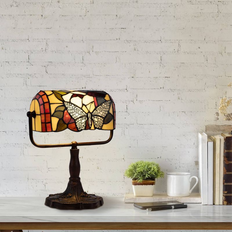 Tiffany Style Bankers Lamp with Butterfly Design