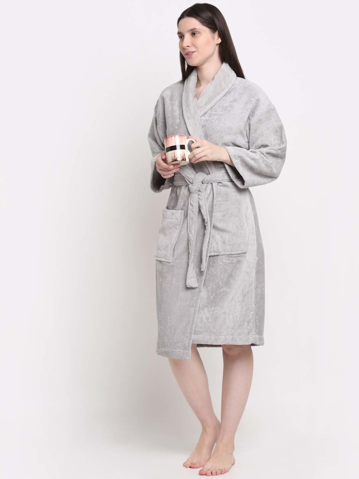 Creeva Everyday Red & Navy 225 GSM Micro Terry Bathrobe with Front Pocket & Kimono Collar
