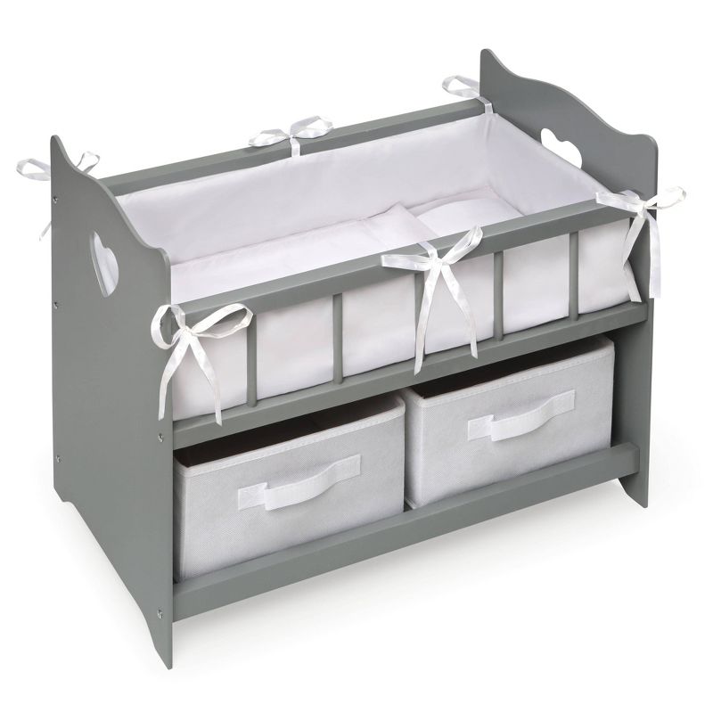 Badger Basket Doll Crib with Two Baskets and Free Personalization Kit - Executive Gray