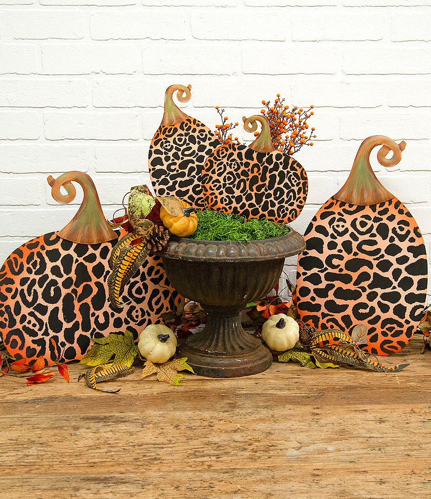 The Round Top Collection Festive Fall Collection Tall Classic Leopard Pumpkin Metal Sign