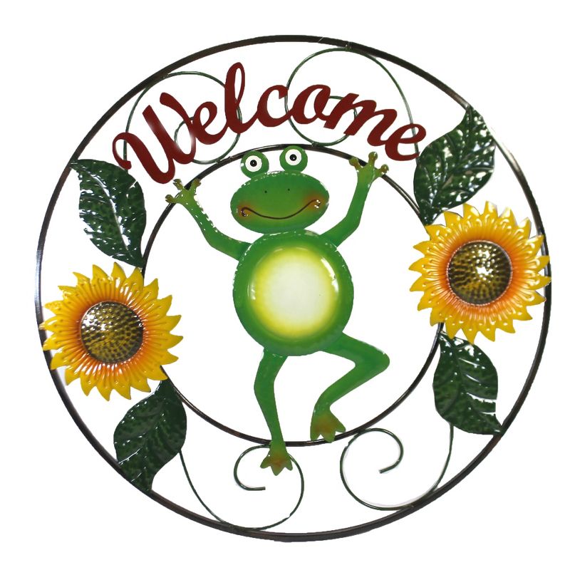 Home & Garden 28.0" Dancing Frog Plaque Welcome Sunflowers Direct Designs International  -  Decorative Wall Sculptures