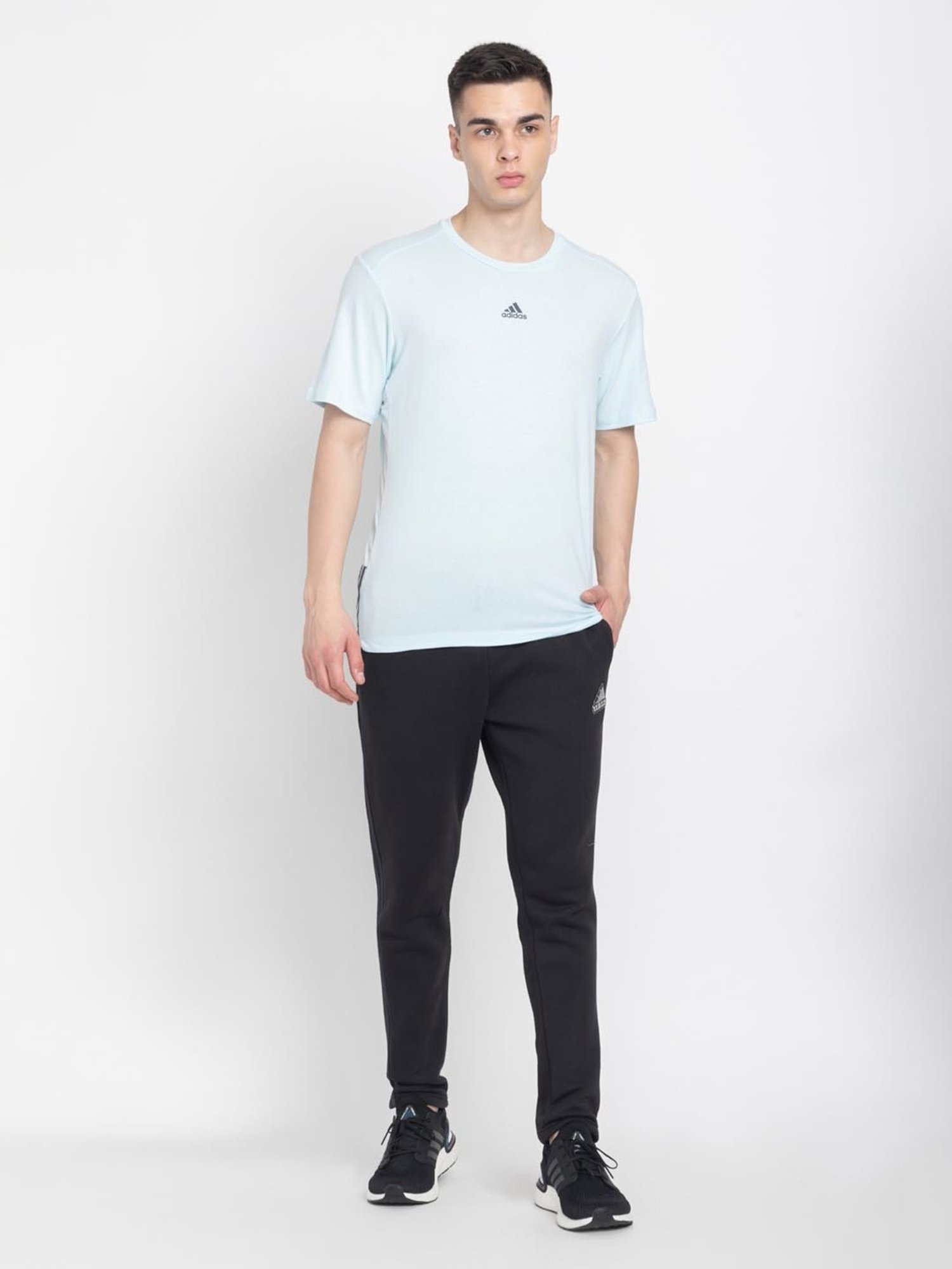 Adidas Blue Cotton Regular Fit Printed Sports T-Shirt