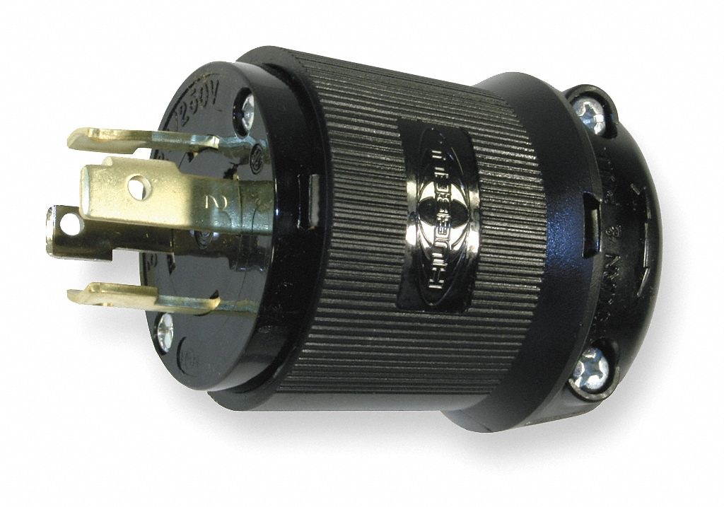 Hubbell Wiring Device-Kellems Plug,125/250VAC,30A,L14-30P,3P,4W,1PH  HBL2711BK