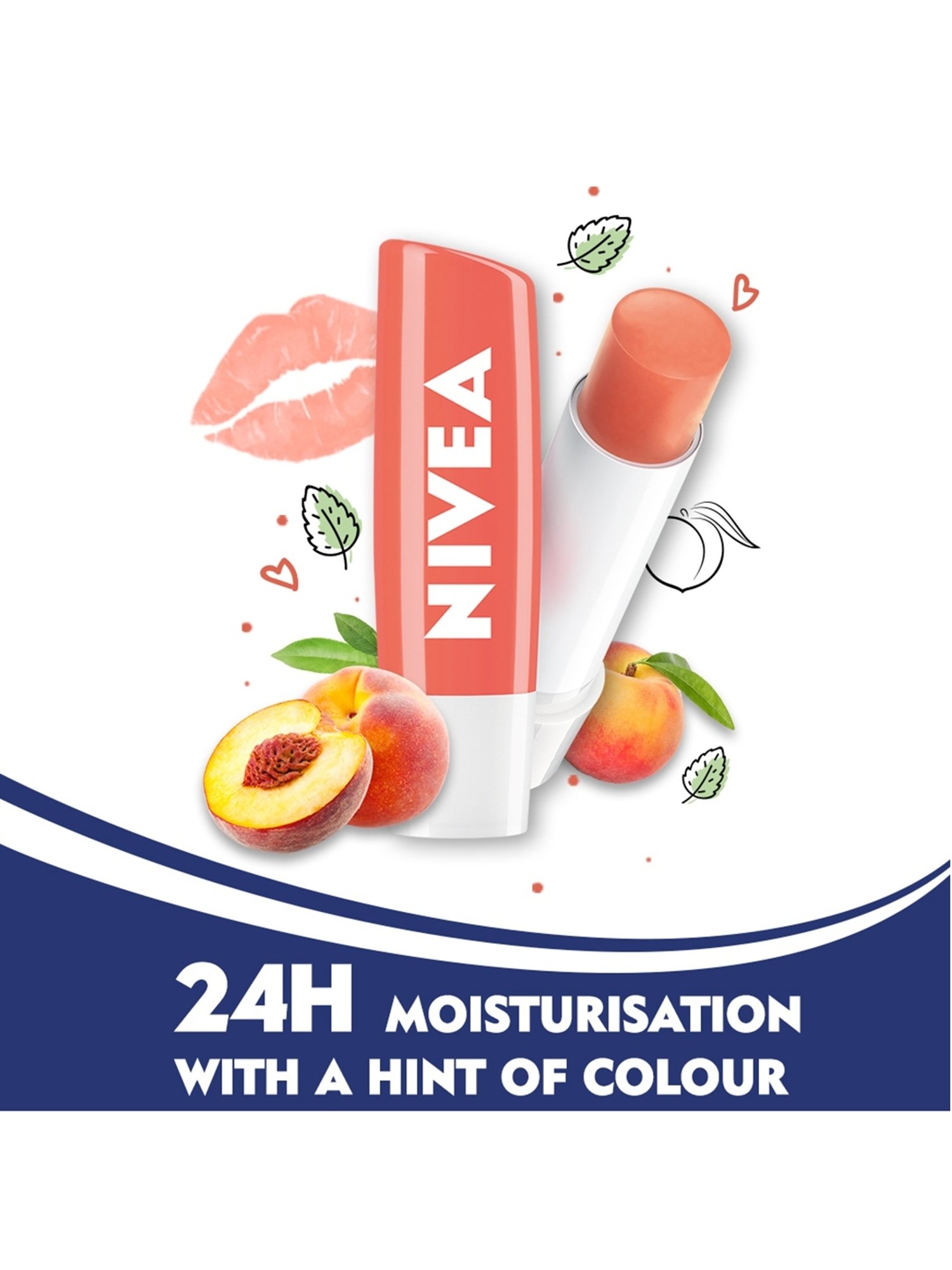 Nivea 24H Moisture with Natural Oils Lip Balm Coral Pink Shine & Peach Aroma - 4.8 gm