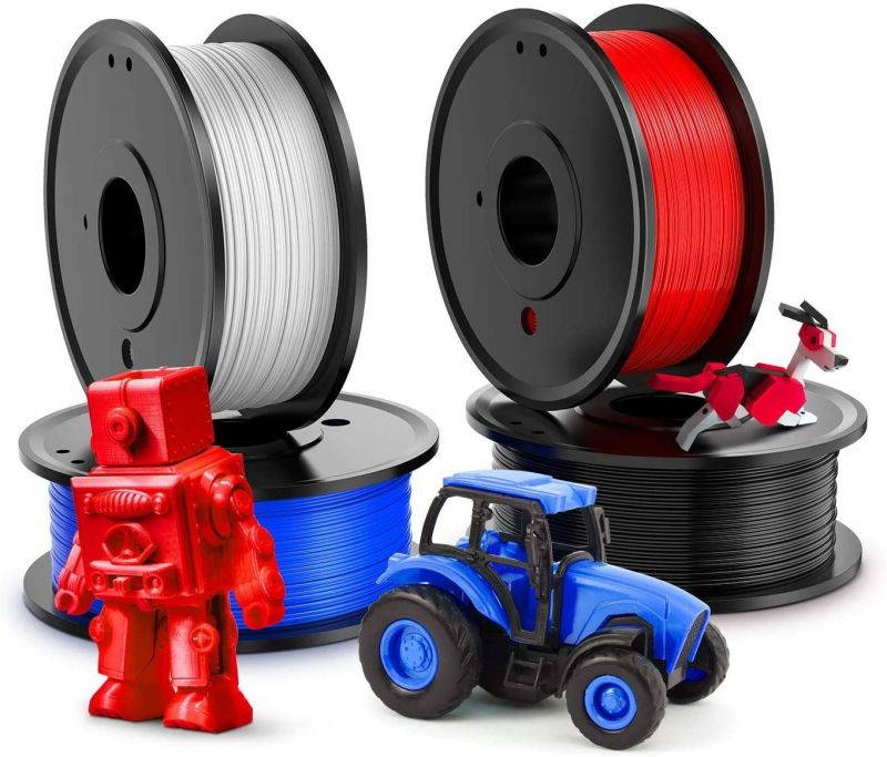 3D Printer PLA Filament 1.75mm,Plastic 3D Printing PLA Filament Bundle 1kg/2.2lb, 0.25KG/Spool 4 Colors (White, Red, Black, Blue)