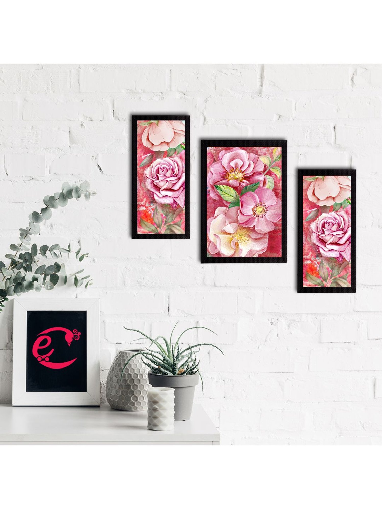 eCraftIndia Set of 3 Botanical and Floral Satin Matt Textured UV Art Painting