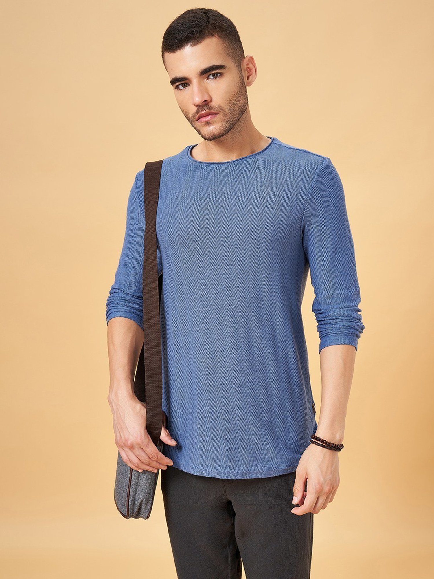 7 Alt by Pantaloons Blue Slim Fit T-Shirt