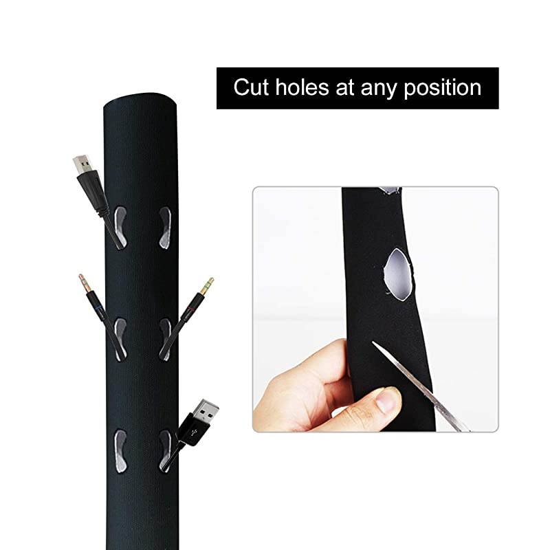 118Inch Cable Management Sleeves with Cable Ties Neoprene Cable Organizer Cord Cover Wire Hider for TV Computer Office Theater BlackampWhite Small