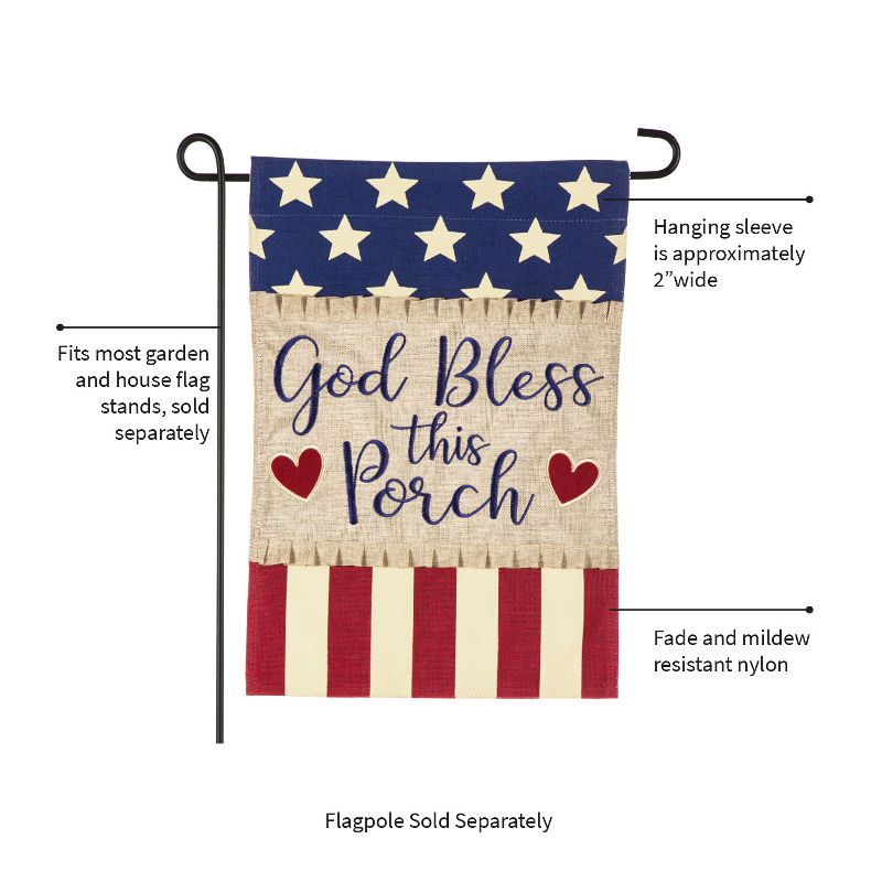 Evergreen Flag  God Bless this Porch  Garden Burlap Flag