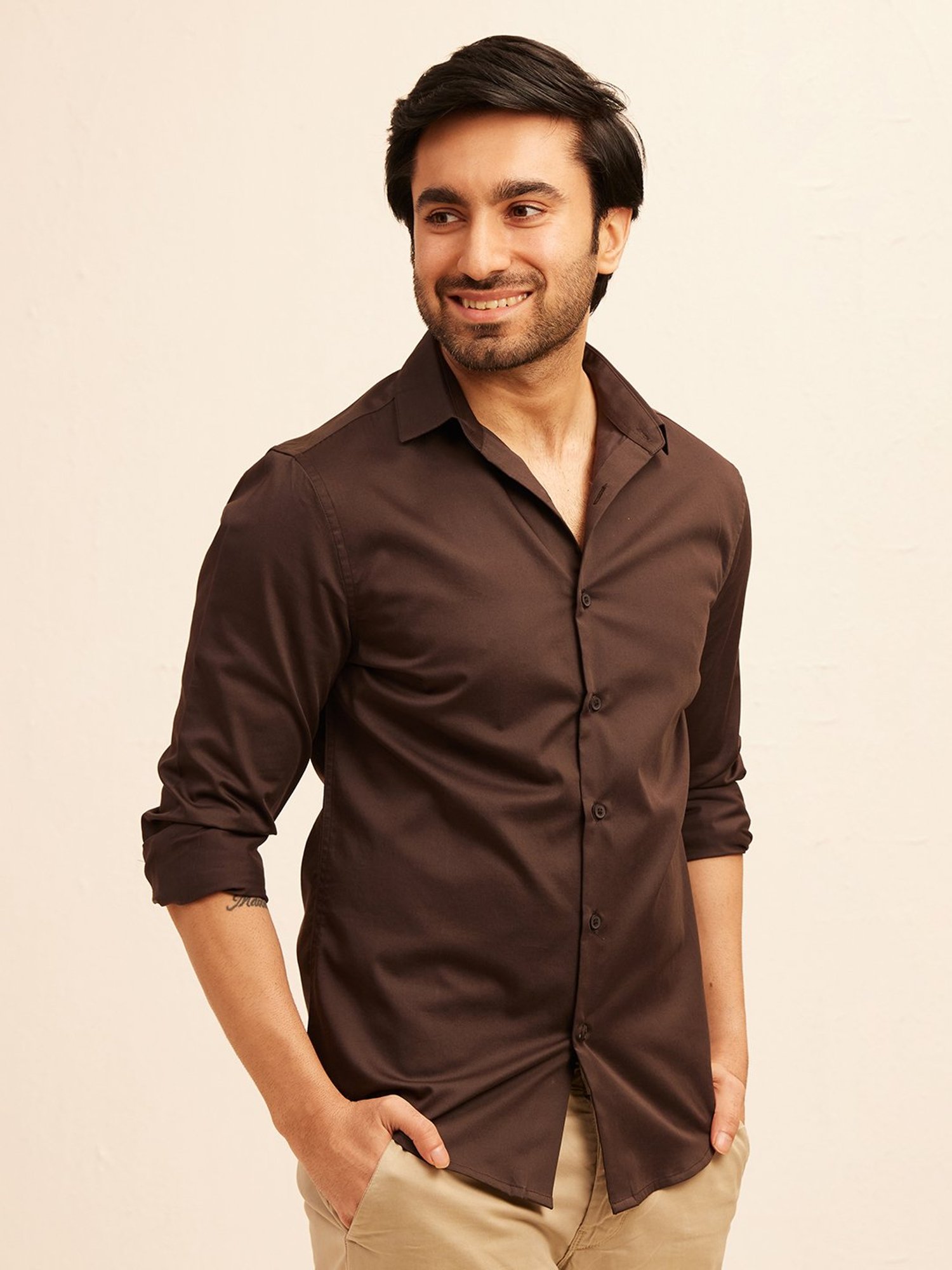 The Bleu Label Dark Brown Slim Fit Shirt
