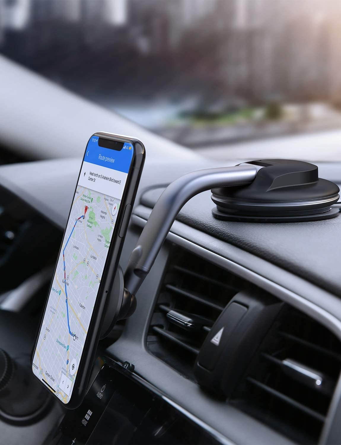AUKEY Car Phone Mount 360 Degree Rotation Dashboard Magnetic Cell Phone Holder for Car Compatible with iPhone 11 Pro Max / 11 / XS Max/XS / 8/7, Samsung Galaxy S10+, Google Pixel 3 XL, and More