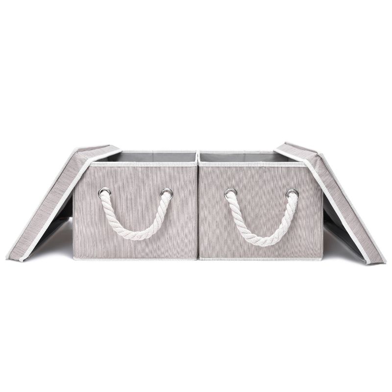 StorageWorks Set of 2 (20L) Rectangle Polyester Storage Bin with Cotton Rope Handles and Lid Clay