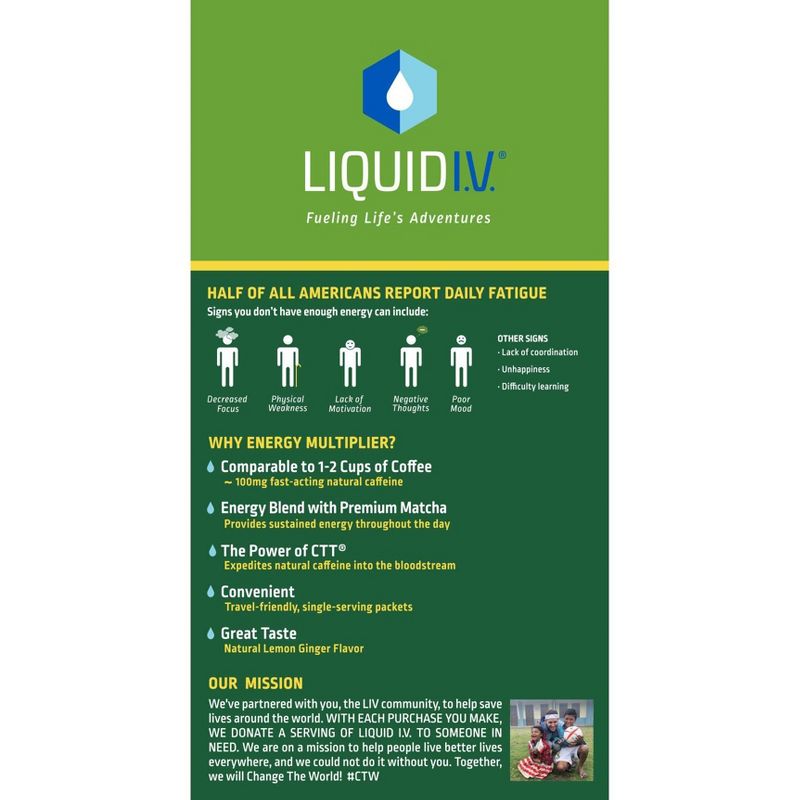 Liquid I.V. Energy Multiplier Supplements - Lemon Ginger - 10ct