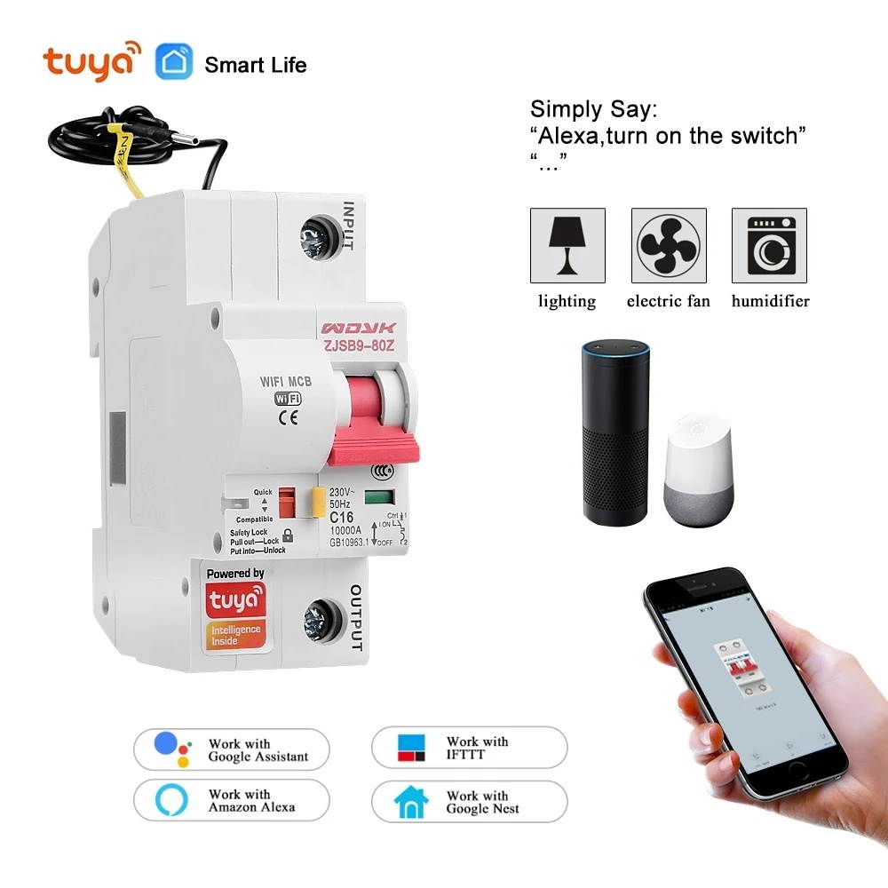 Tuya Smart Life 10A-125A 1P WiFi Smart Circuit Breaker Overload Short-circuit Protection Works with Alexa Google Home-63A
