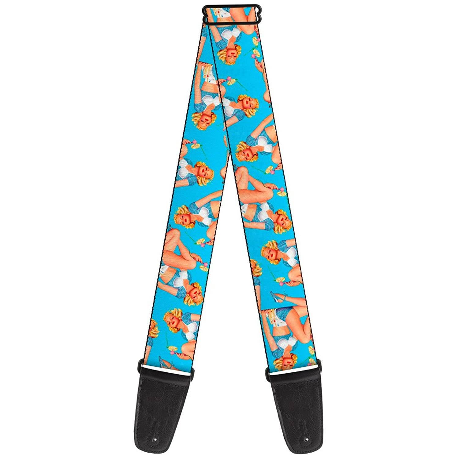 Guitar Strap Blonde Pin Up Girl Bright Blue 2 Inches Wide