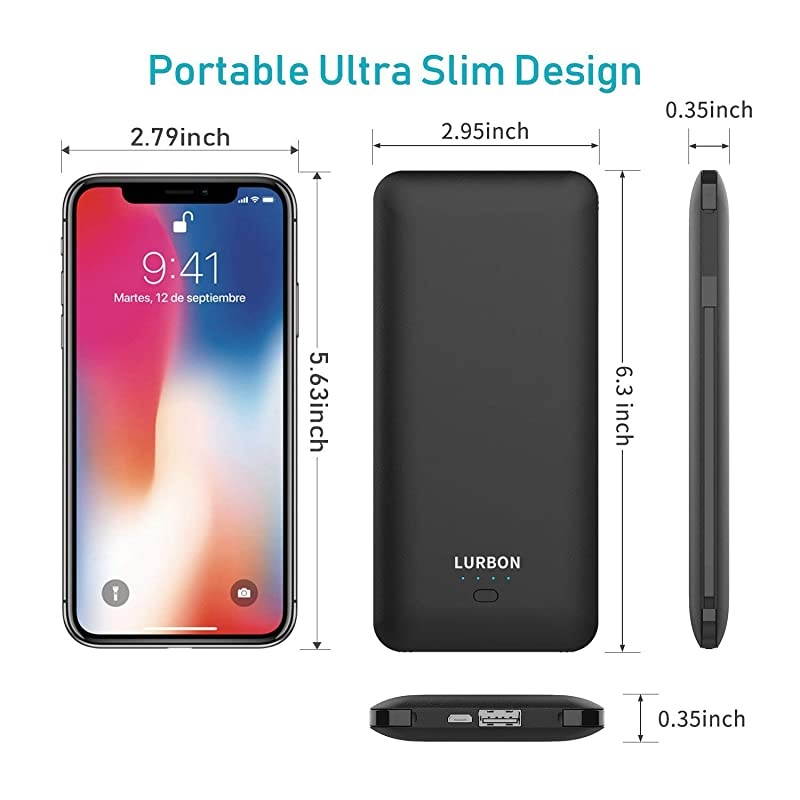 mAh Portable Charger Power Bank Ultra Slim External Battery Pack with Built in AC Plug Typec CableMicro Cable and Other Cable for Cell Phone