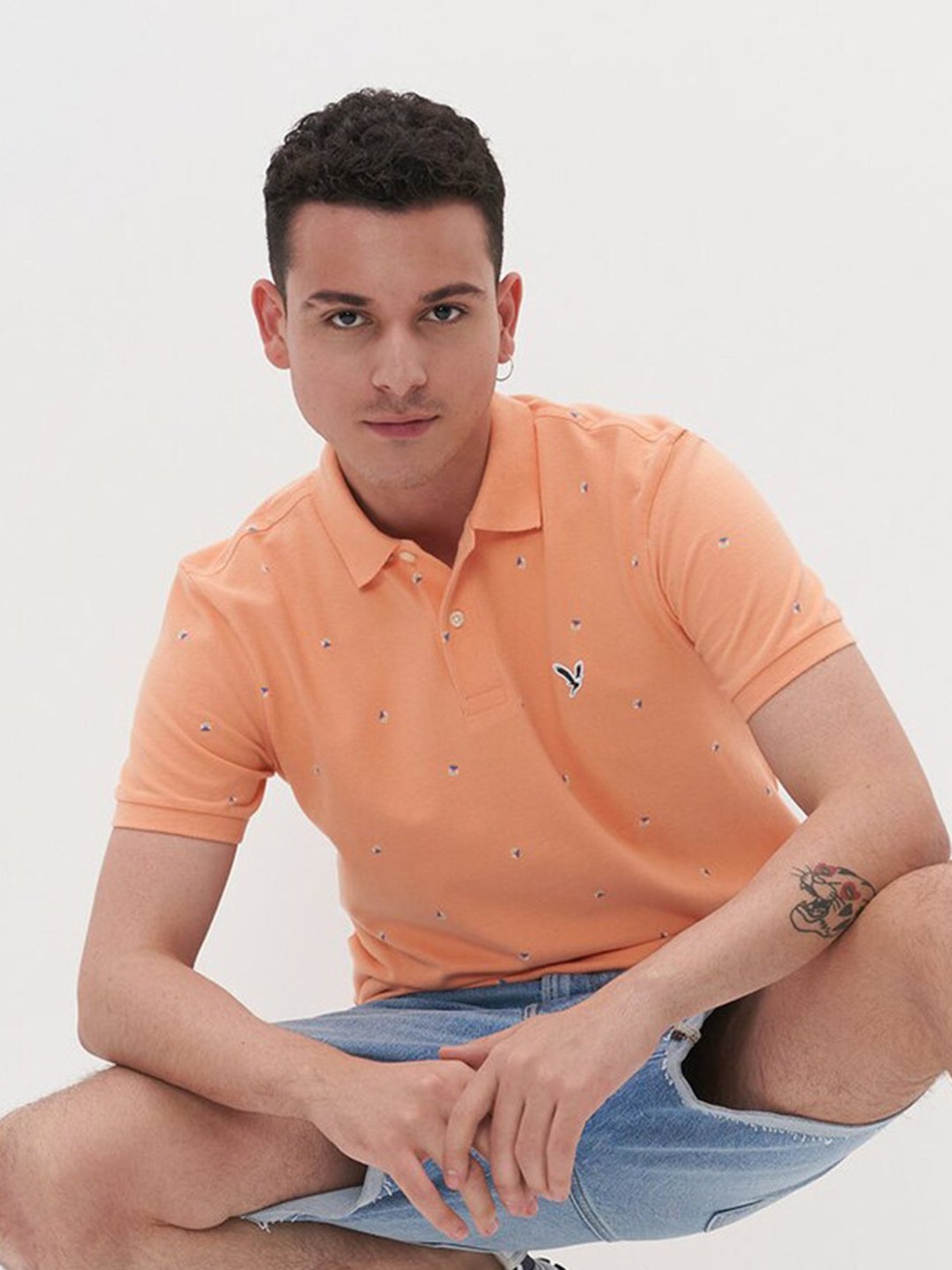 American Eagle Outfitters Orange Regular Fit Printed Polo T-Shirt