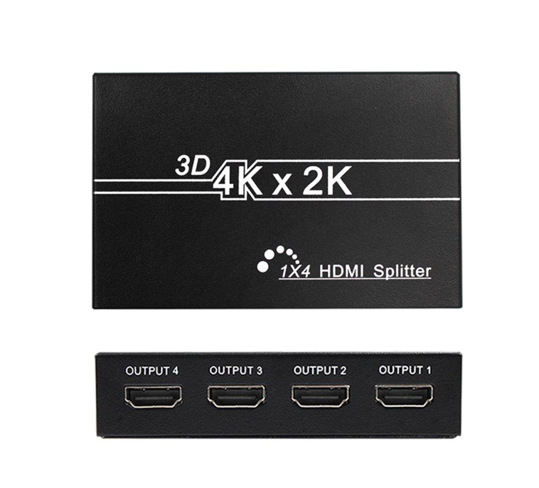 HDMI Splitter 1 in 4 Out - 4K HDMI Splitter Ver1.4 HDCP, Powered HDMI Splitter Supports 3D 4K@30HZ Full HD1080P for Xbox PS4 PS3 Fire Stick Roku Blu-Ray Player HDTV