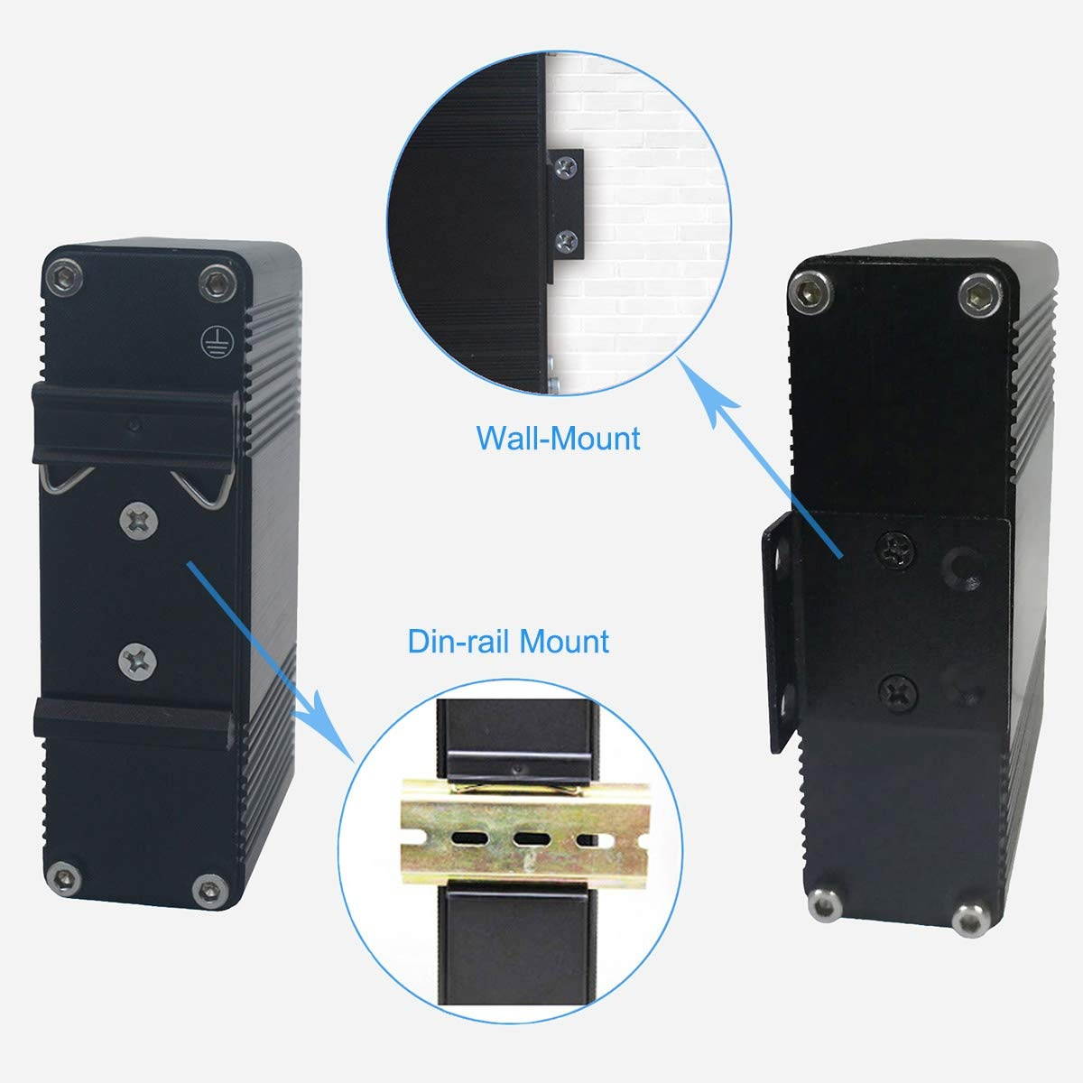 Mini Industrial Gigabit Media Converter Outdoor Use Din Rail Mount Hardened 10/100/1000Mbps RJ45 Ethernet to Fiber Optic Converter with 100Base-FX or 1000Base-FX Auto Sensing SFP Port 12~48V DC Input