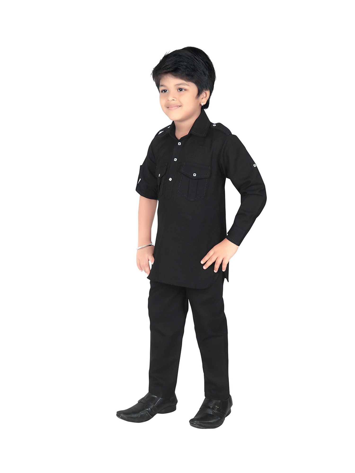 Ahhaaaa Kids Black Solid Kurta with Pajamas