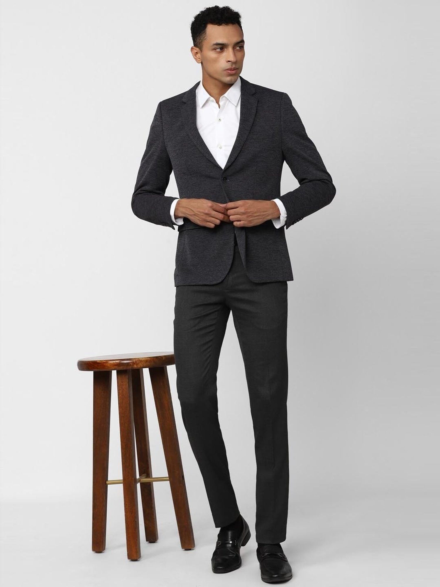 Van Heusen Grey Slim Fit Self Pattern Blazer