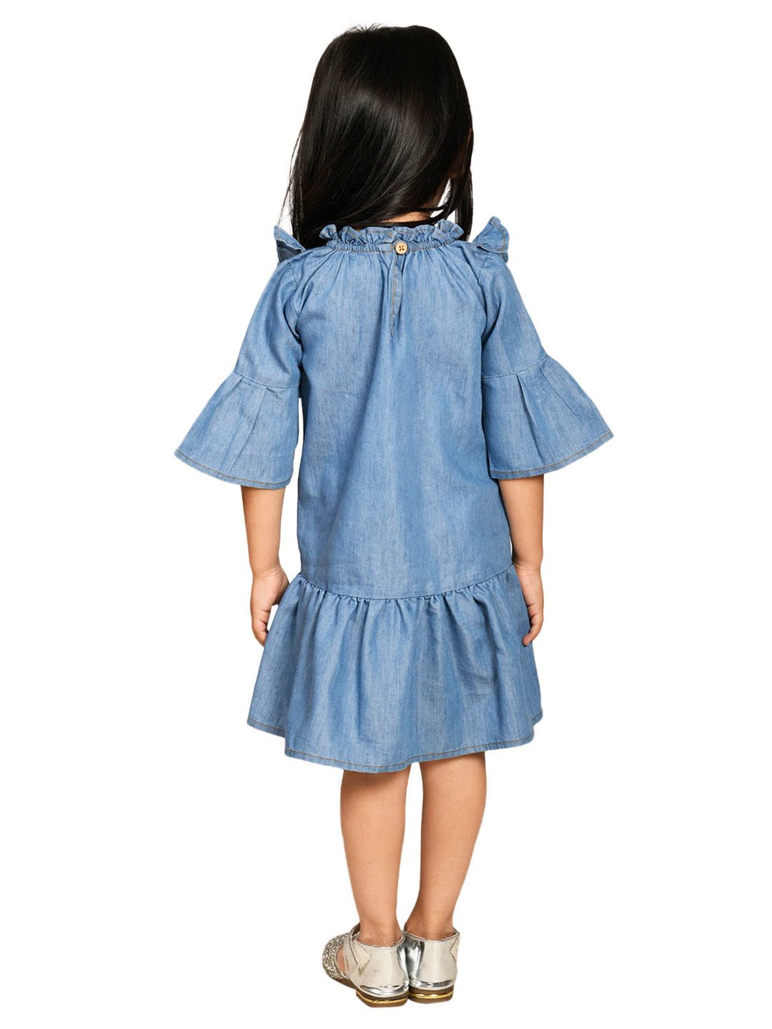 LilPicks Kids Blue Solid Dress