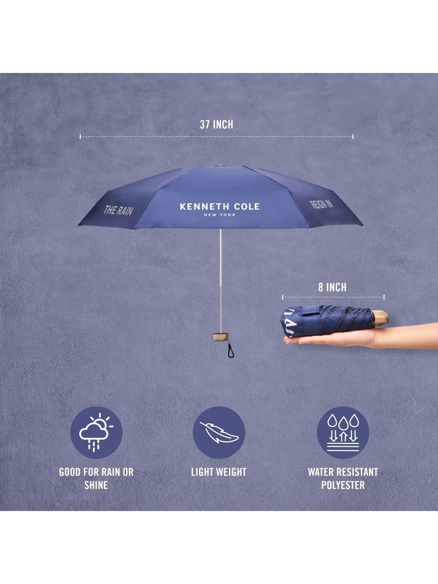 Kenneth Cole New York Mini 3 Fold UV Protection Navy Blue Umbrella