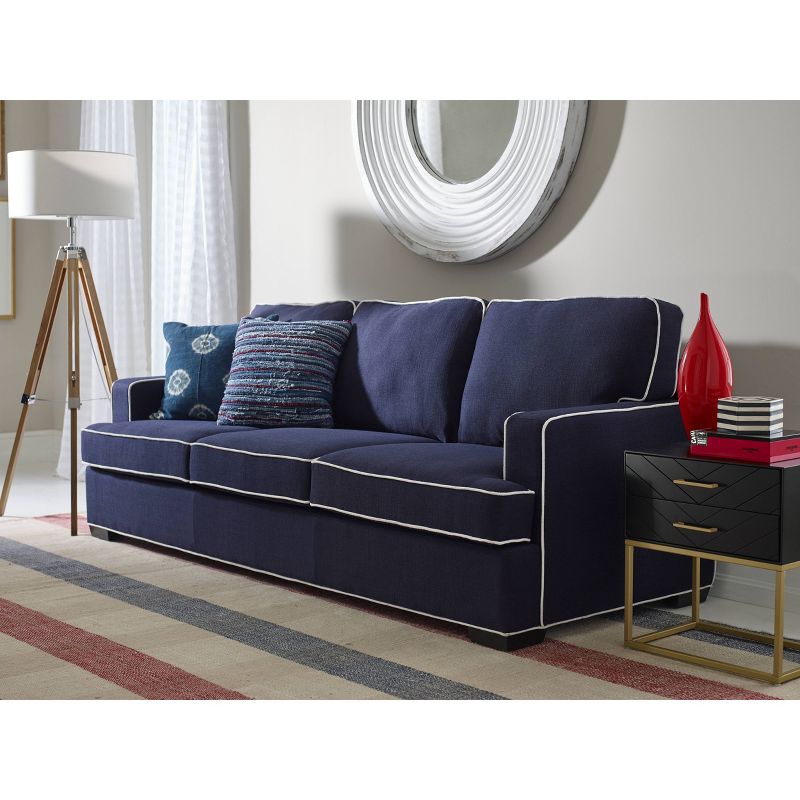 Cardiff Modern Sofa with Contrast Piping Navy with White Piping - Finch