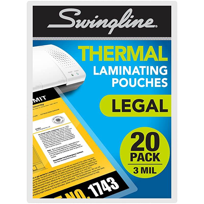 Laminating Sheets Thermal Laminating Pouches Legal Size 3mil 20 Pack 3202061