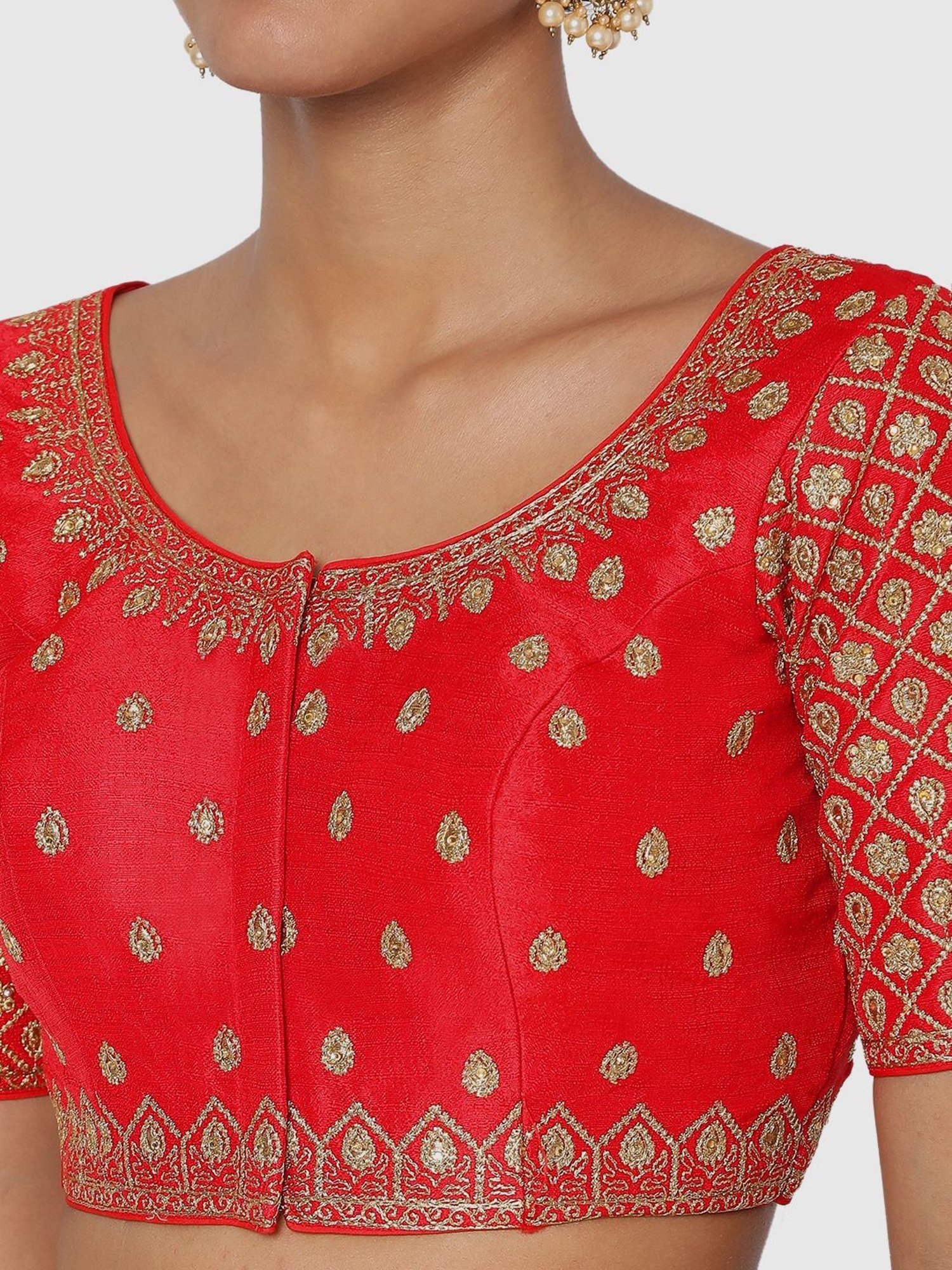 Salwar Studio Red Embroidered Readymade Blouse