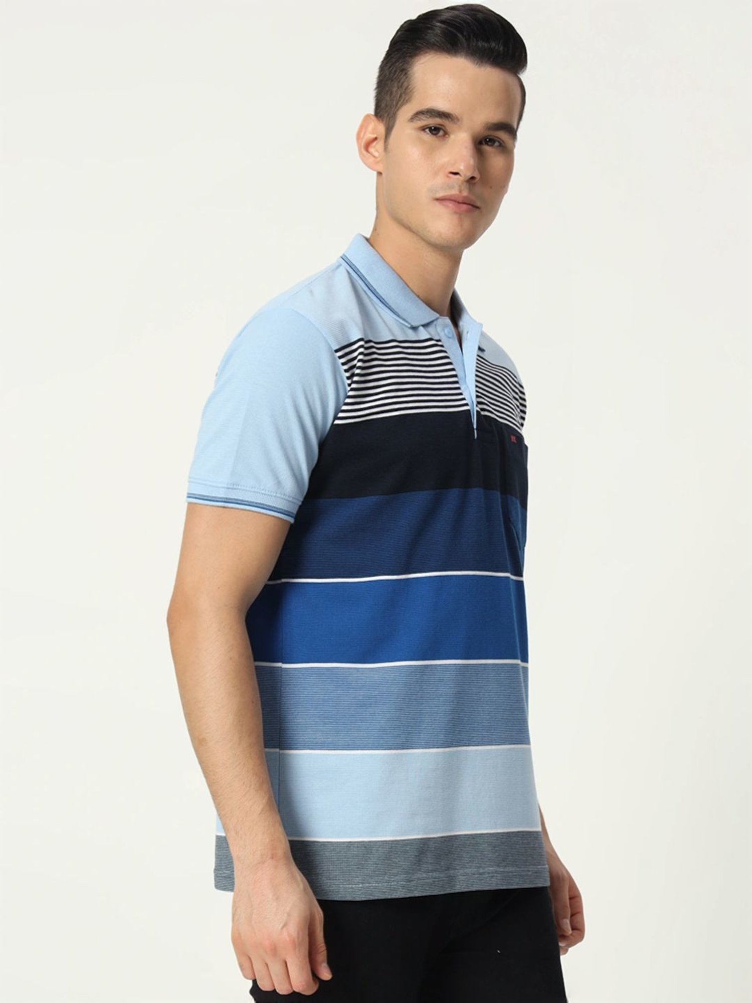 Tab91 Blue Regular Fit Striped Polo T-Shirts