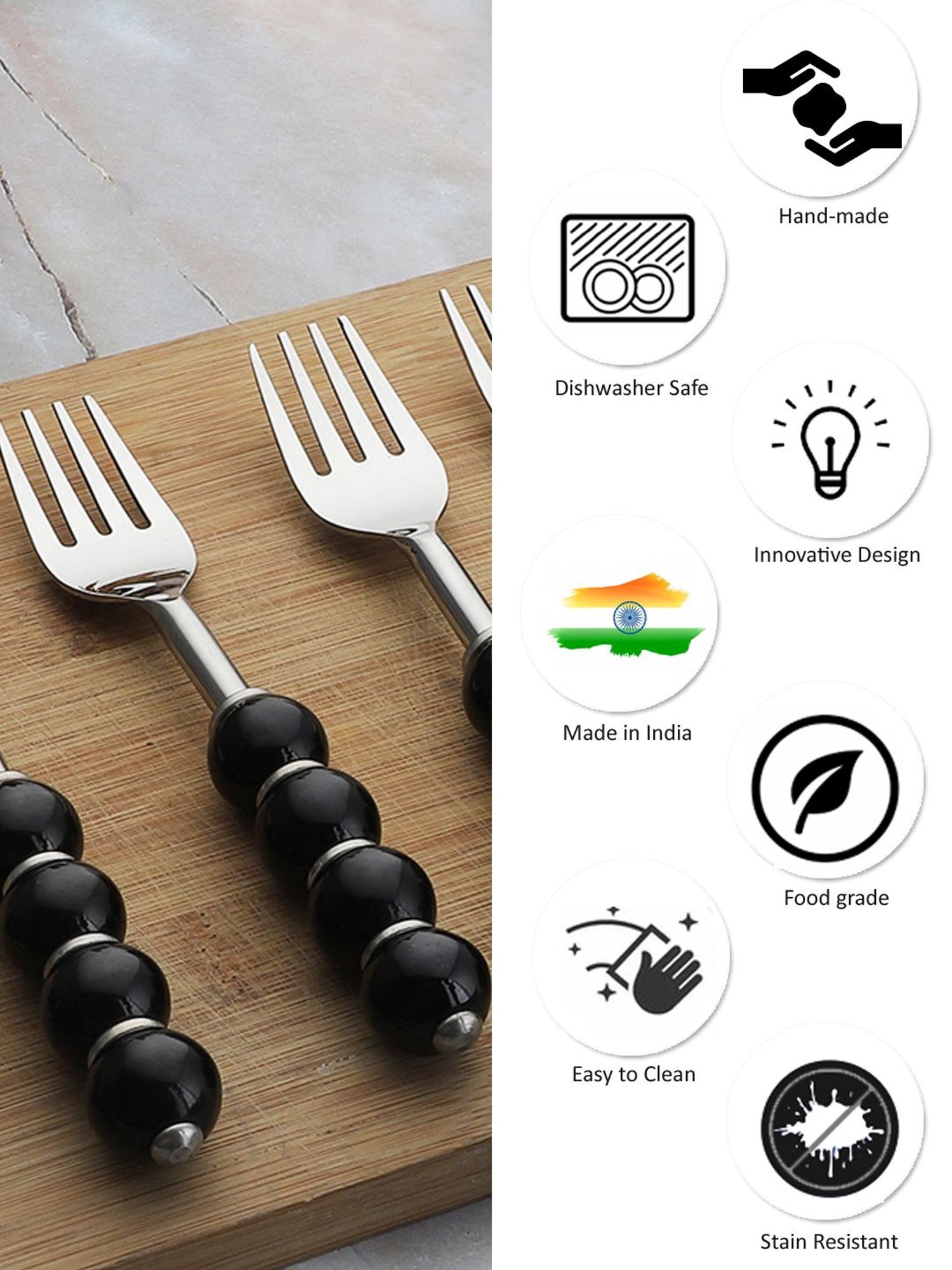 VarEesha Black Steel Forks - Set of 6