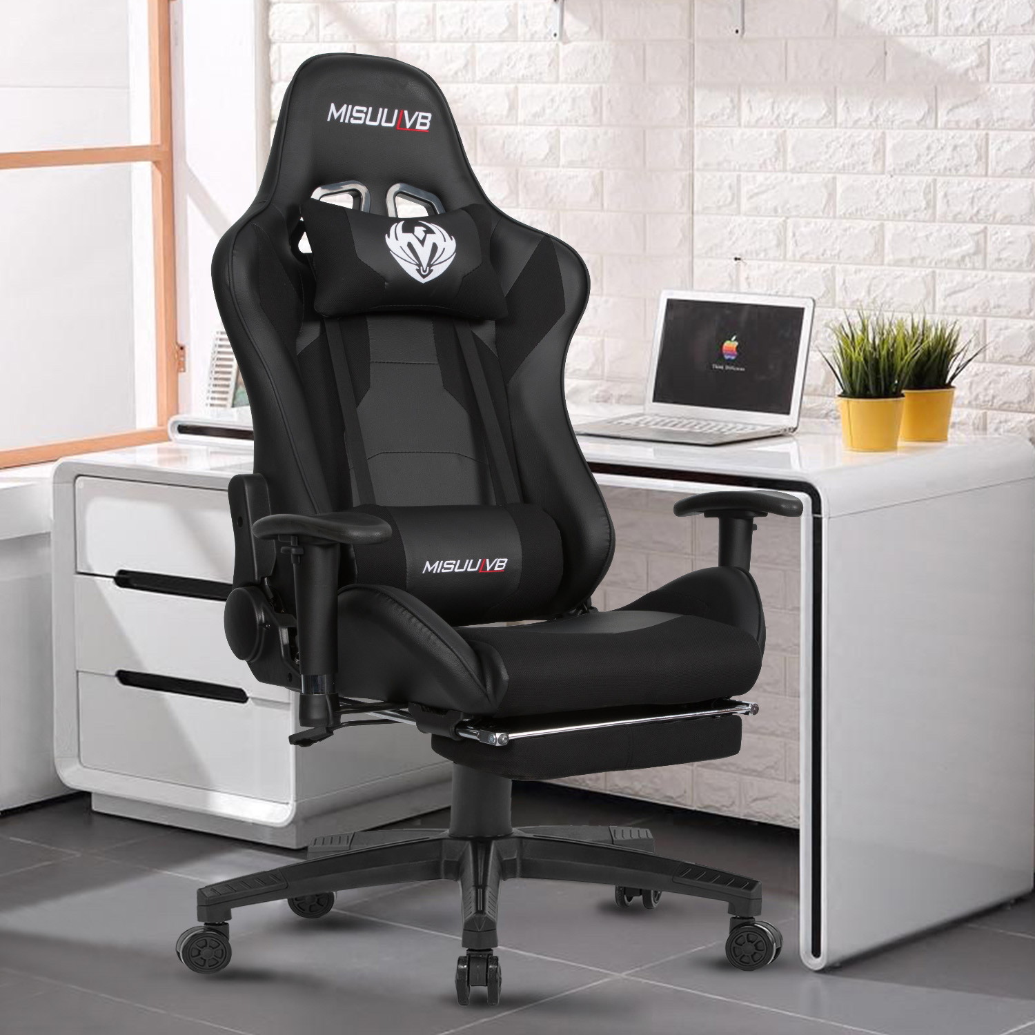 Gaming Chair, Racing Style Computer Desk Chair Padded Armrests Ergonomic Lumbar Support Adjustable Height