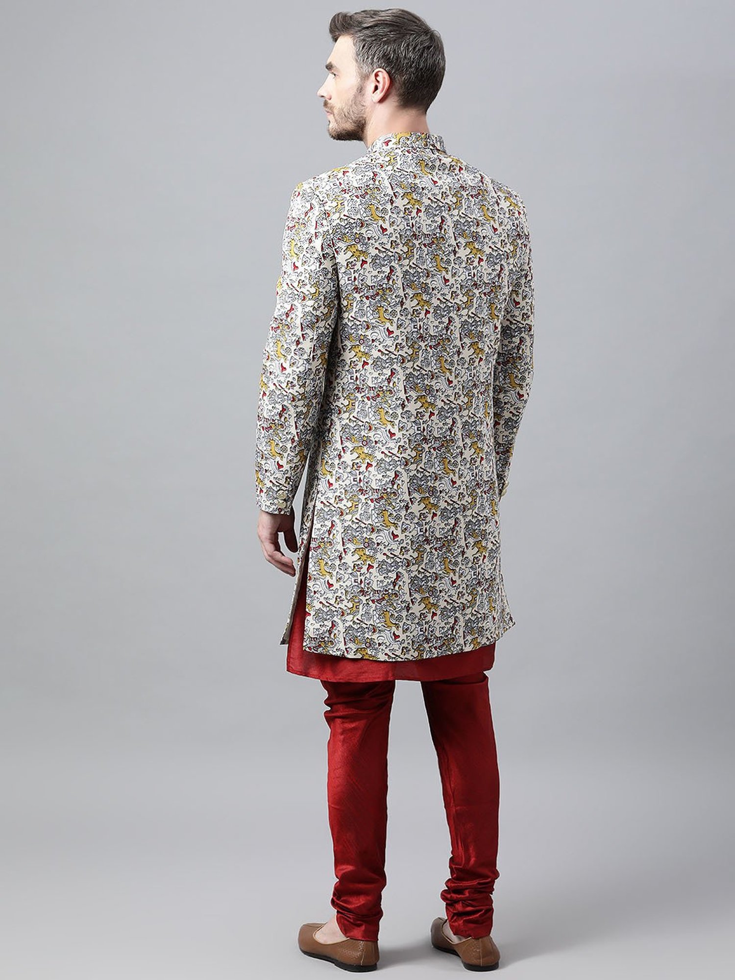 Hangup Multicolor Regular Fit Printed Sherwani Set