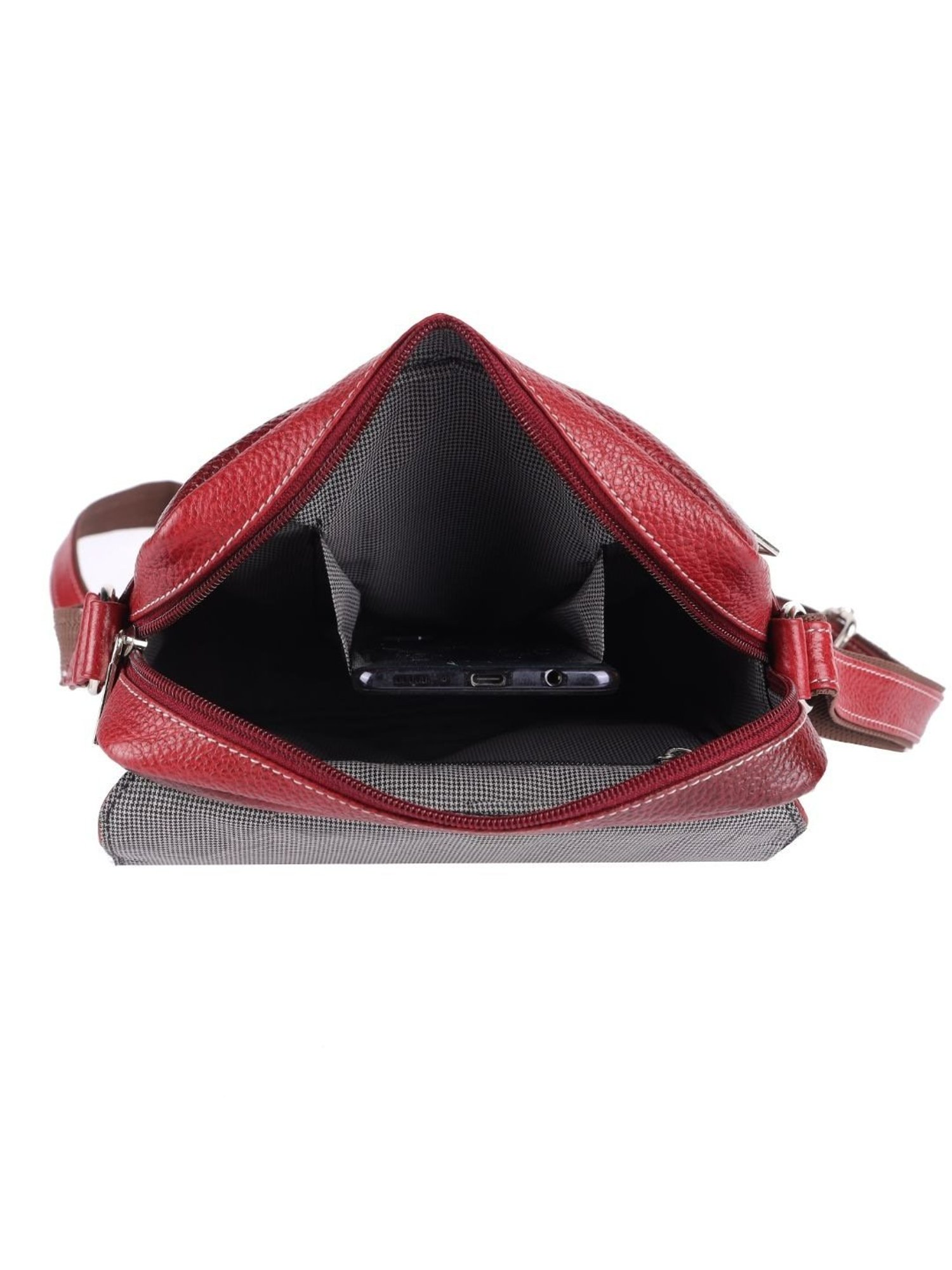 HiLEDER Maroon Textured Medium Leather 7.5 inch Cross Body Bag