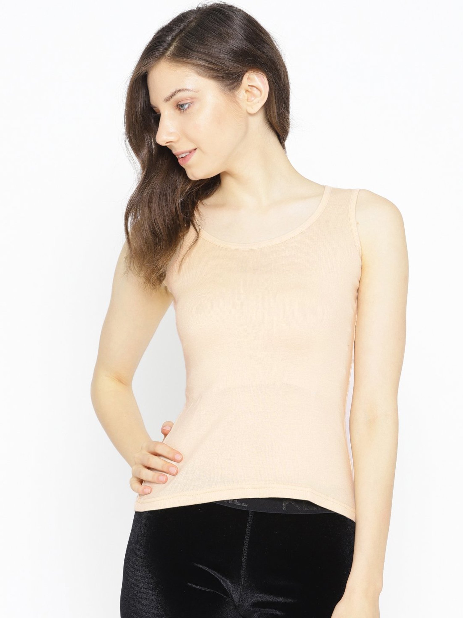 Lady Lyka Beige Cotton Camisole (Pack Of 2)